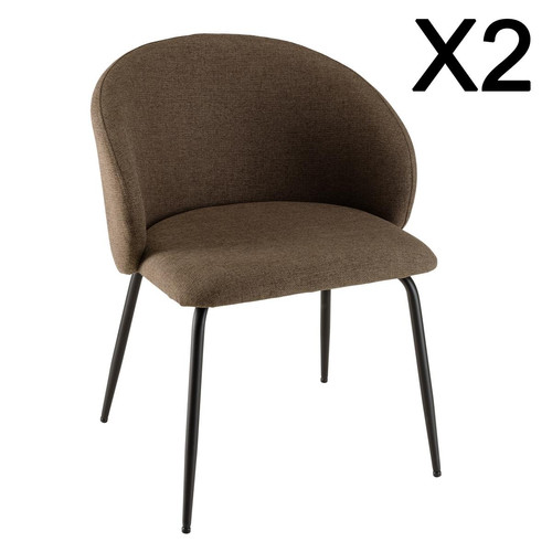 Macabane - Lot de 2 chaises tissu marron dossier arrondi pieds acier noir TOM - Chaise Et Tabouret Et Banc Design