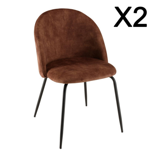 Macabane - Lot de 2 chaises velours acajou dossier arrondi  - Chaise Design