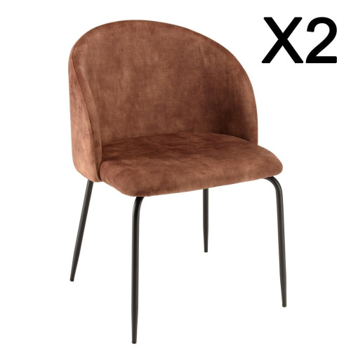 Macabane - Lot de 2 chaises velours acajou dossier enveloppant pieds acier TOM - Chaise Design