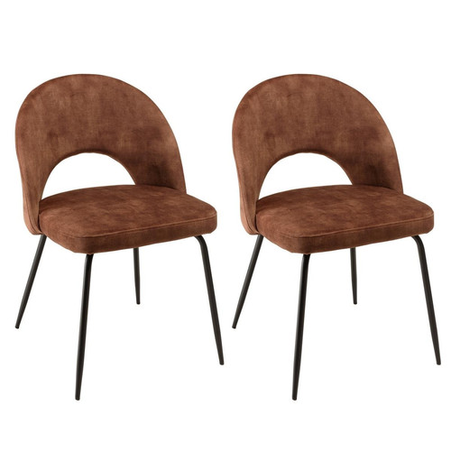 Macabane - Lot de 2 chaises velours acajou dossier ouvert pieds acier noir TOM - Chaise Design