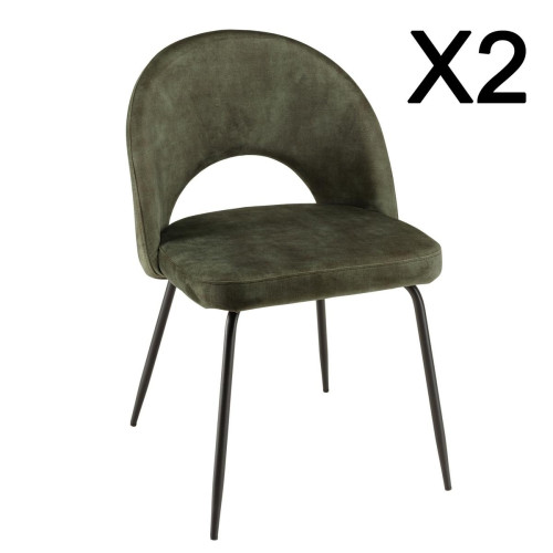 Macabane - Lot de 2 chaises velours vert sapin - Chaise Et Tabouret Et Banc Design
