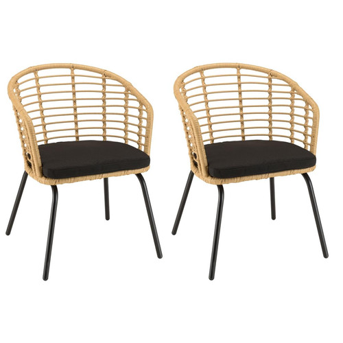 Macabane - Lot de 2 fauteuils en rotin synthétique couleur naturelle MALO - Salon De Jardin Design