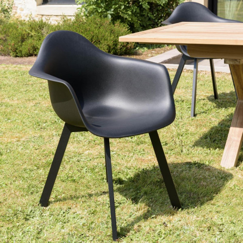 Macabane - Lot de 6 fauteuils noirs dossier arrondi MALO - Salon De Jardin Design