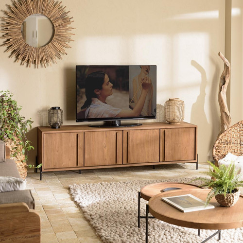 Macabane - Meuble TV 4 portes en bois de teck recyclé  - Meuble TV Design