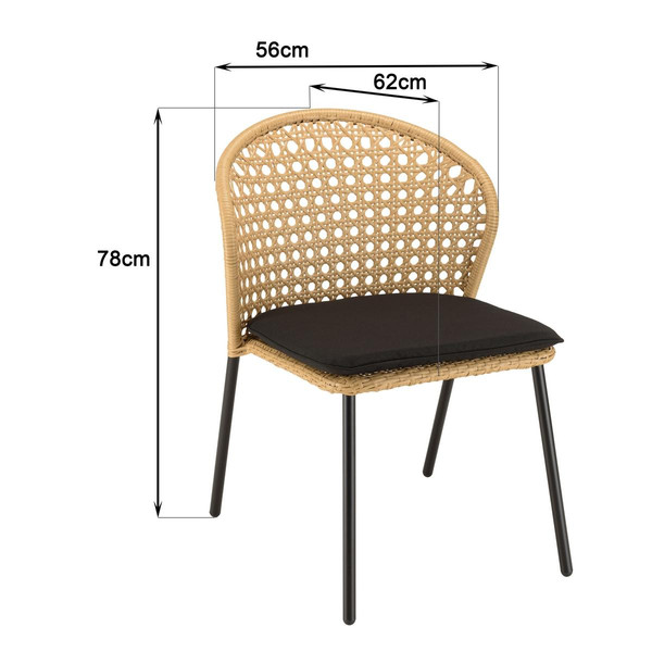 Salon de jardin 2 personnes Table ronde 70x70cm et 2 chaises beiges et noires en rotin synthétique Noir MACABANE Meuble & Déco