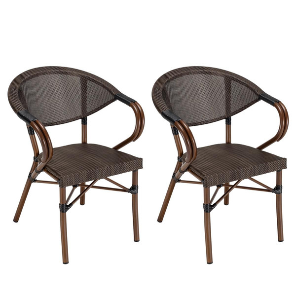 Salon de jardin 2 personnes en acier - 1 table carrée 70x70cm et 2 chaises en textilène marron MACABANE