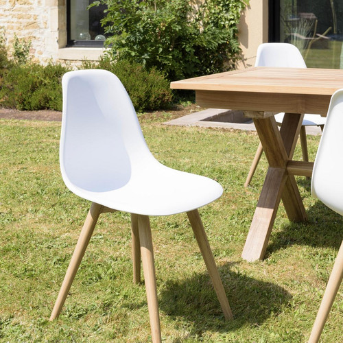 Salon de jardin 6 personnes table rectangulaire et 6 chaises blanches Multicolore MACABANE Meuble & Déco