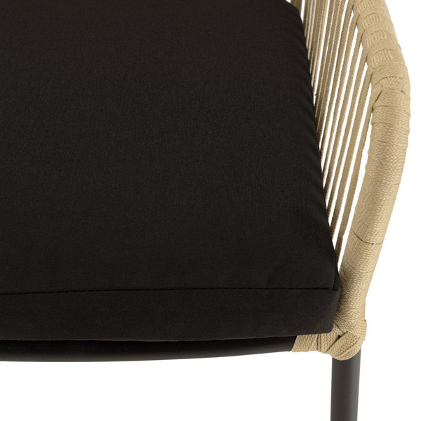 Salon de jardin 6 personnes table rectangulaire et 6 fauteuils en cordage beige et noir Multicolore MACABANE Meuble & Déco