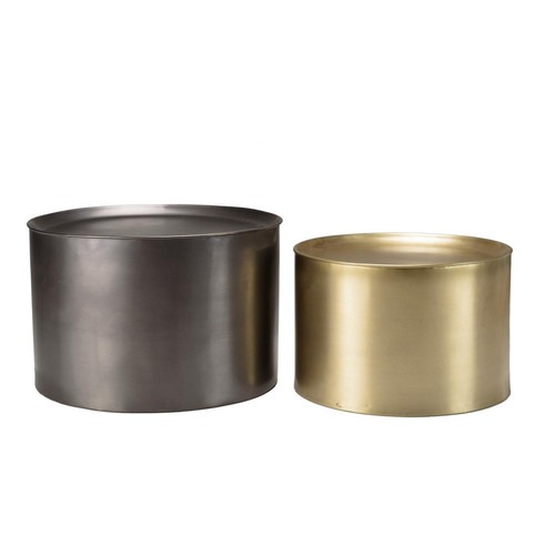 Macabane - Set de 2 tables d'appoint rondes métal gris anthracite et doré JOHAN - Table Basse Design
