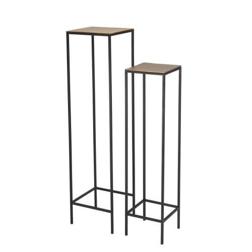 Macabane - Set de 2 tables gigognes carrées alu noir pieds métal JOHAN - Table d appoint noire