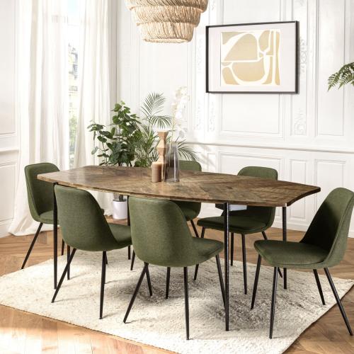 Macabane - Table à manger bords concaves en bois et pieds métal KIARA  - Table Salle A Manger Design