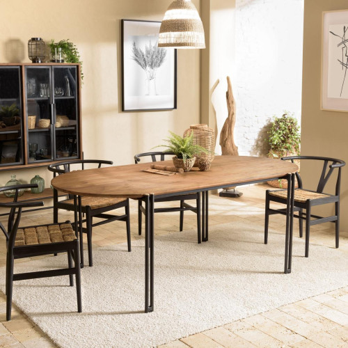Macabane - Table à manger ovale 200x105cm plateau bois de teck recyclé  - Table Design