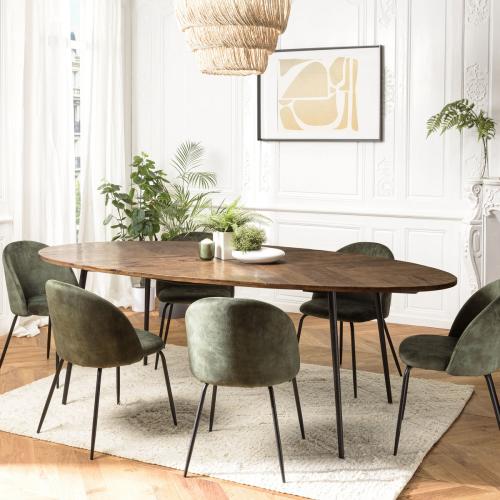 Macabane - Table à manger ovale plateau chevrons KIARA  - La Salle A Manger Design