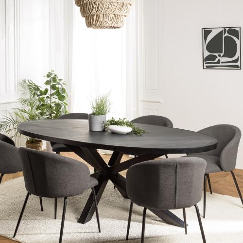 Macabane - Table à manger plateau ovale noire effet pierre BASILE  - La Salle A Manger Design