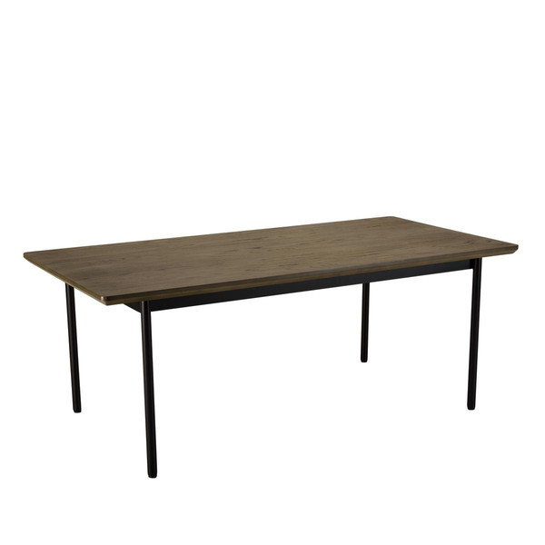 Table à manger rectang. marron foncé 200x100cm pieds métal noir ALMA MACABANE