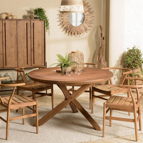 Macabane - Table à manger ronde 130x130cm en bois de teck recyclé  - Macabane meubles & déco