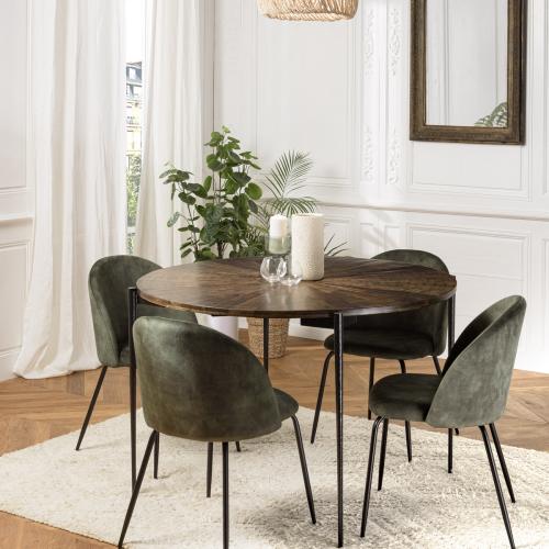 Macabane - Table à manger ronde en bois et pieds métal KIARA  - Nouveautés Meuble Et Déco Design