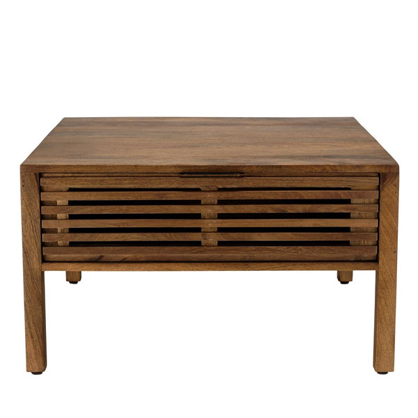 Table basse carrée 70x70cm en bois de manguier 2 tiroirs ajourés ALIX MACABANE