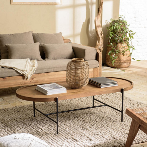 Macabane - Table basse ovale 140x63cm plateau en bois de teck recyclé  - Le salon