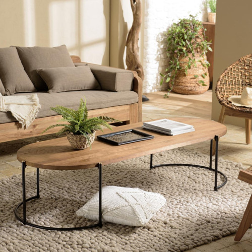 Macabane - Table basse ovale 163x63cm plateau en bois de teck recyclé  - Table Basse Design