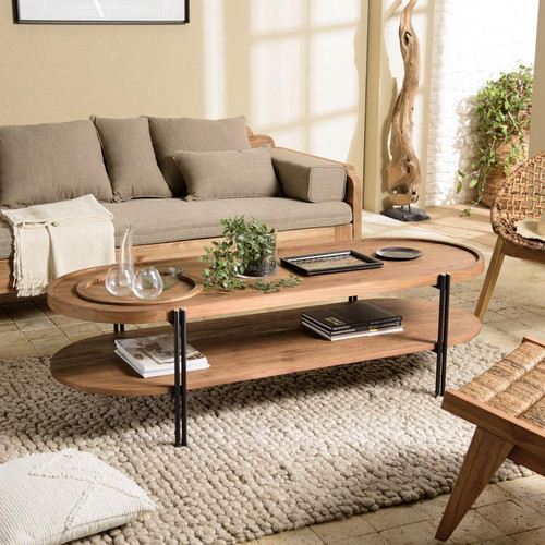 Macabane - Table basse ovale 2 niveaux plateau amovible  - Macabane meubles & déco