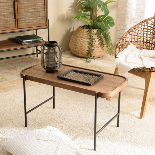 Macabane - Table basse ovale 85x43cm plateau en bois de teck recyclé  - Macabane meubles & déco