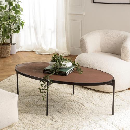 Macabane - Table basse ovale couleur rouille effet pierre BASILE - Sélection meuble & déco ethnique