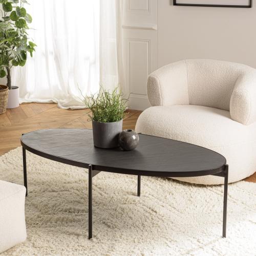 Macabane - Table basse ovale noire effet pierre pieds en métal BASILE - Meuble Et Déco Design
