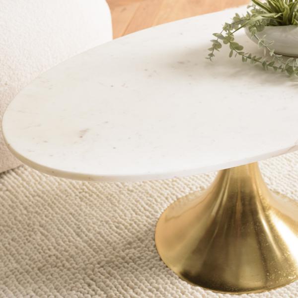 Table basse plateau marbre avec pied évasé doré JAMES  Table basse