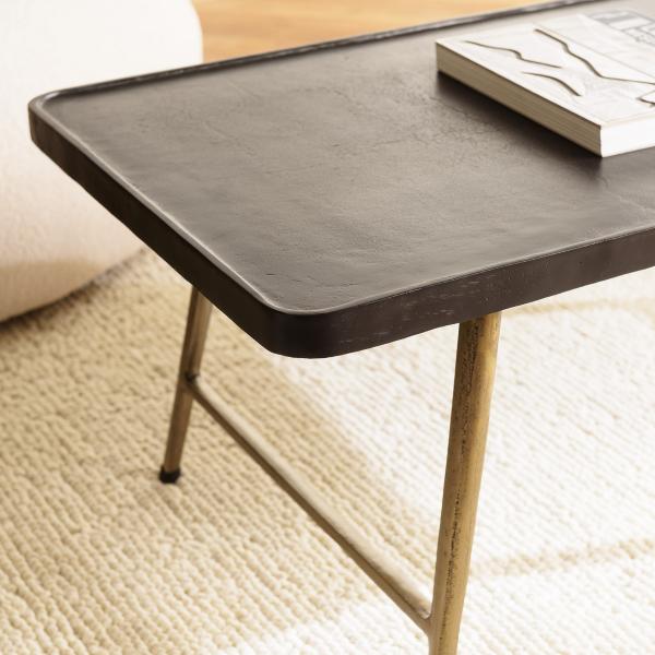 Table basse rectangulaire en Aluminium plateau Noir et pieds Dorés JOHAN Table basse