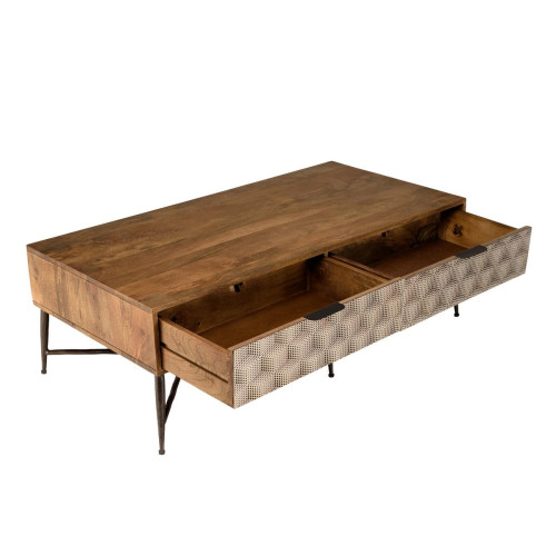 Table basse rectangulaire en bois de manguier 2 tiroirs ALIX MACABANE