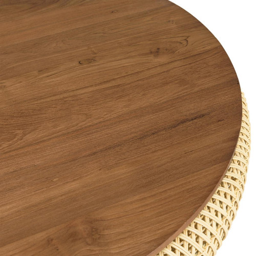Table basse ronde 100x100cm en rotin beige plateau amovible  Table basse