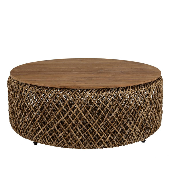 Table basse ronde 100x100cm en tissage de fibre de cocotier  MACABANE