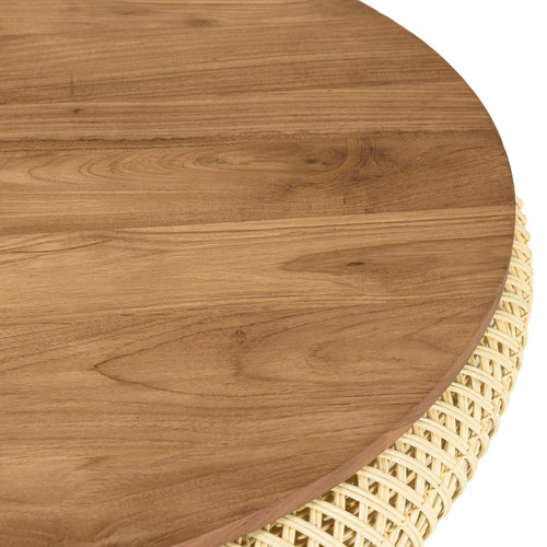Table basse ronde 80x80cm en rotin beige plateau amovible  Table basse