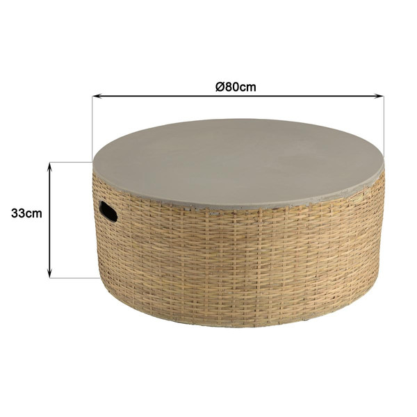 Table basse ronde plateau en béton socle en bambou naturel HECTOR Gris MACABANE Meuble & Déco