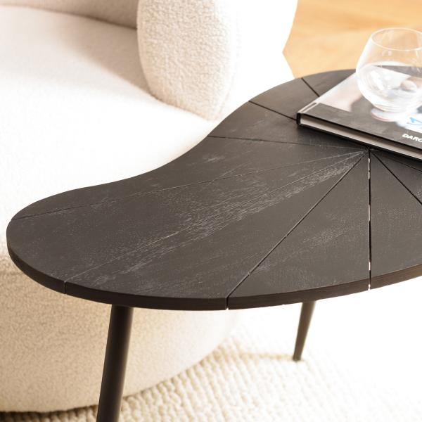 Table d’appoint ovoïde plateau texturé Noir mat et pieds Fer noir JAMES MACABANE