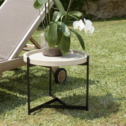 Macabane - Table d’appoint plateau béton beige pieds métal noir HECTOR - Table Basse Design