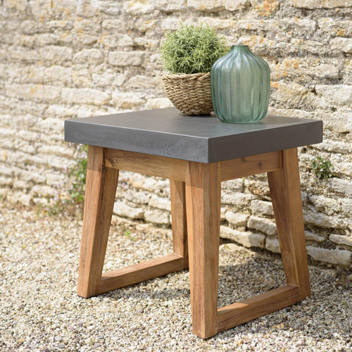 Macabane - Table d'appoint rectangulaire effet béton foncé pieds trapèze HECTOR - Salon De Jardin Design