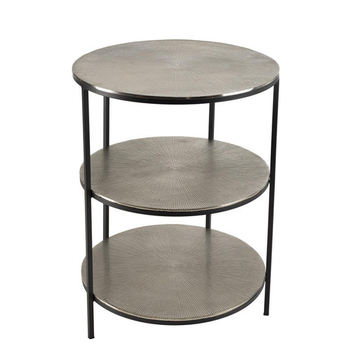 Table d'appoint ronde 3 niveaux alu argenté et noir pieds métal JOHAN Table basse
