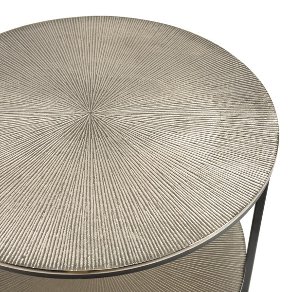 Table d'appoint ronde 3 niveaux alu argenté et noir pieds métal JOHAN Gris MACABANE Meuble & Déco