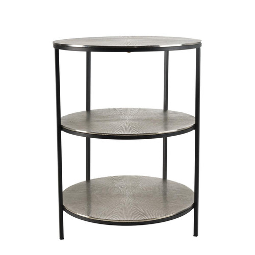 Macabane - Table d'appoint ronde 3 niveaux alu argenté et noir pieds métal JOHAN - Collection ethnique meuble deco