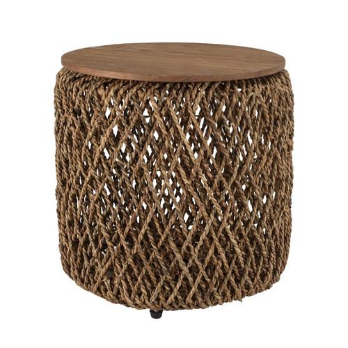 Table d'appoint ronde 50x50cm en tissage de fibre de cocotier  MACABANE