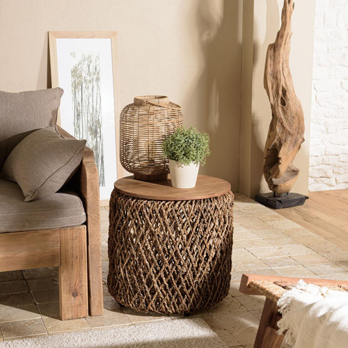 Macabane - Table d'appoint ronde 50x50cm en tissage de fibre de cocotier  - Macabane meubles & déco