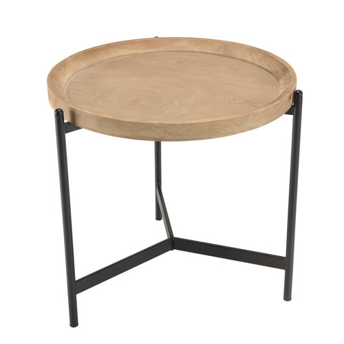 Macabane - Table d’appoint ronde 55x55 plateau naturel pieds métal noir  VICTOIRE - Tables basses scandinaves