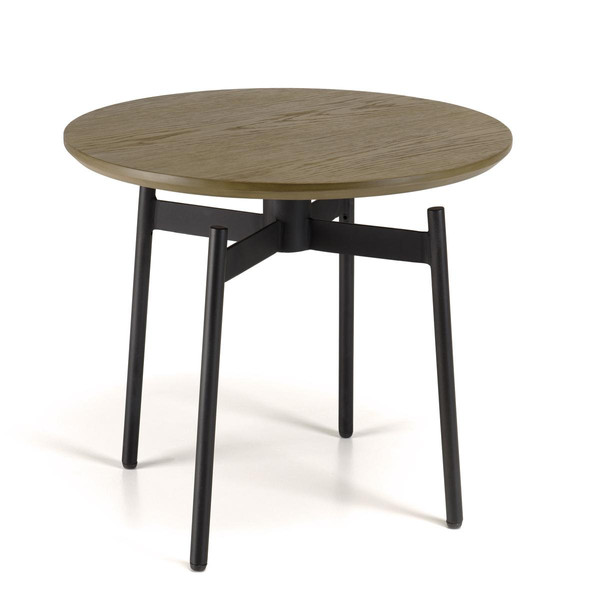 Table d’appoint ronde marron foncé 55x55cm pieds métal noir ALMA Console