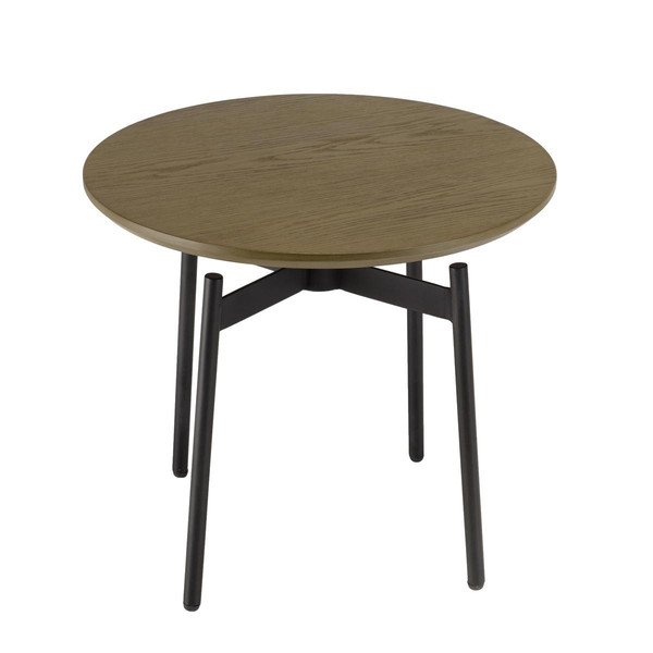 Table d’appoint ronde marron foncé 55x55cm pieds métal noir ALMA Marron MACABANE Meuble & Déco