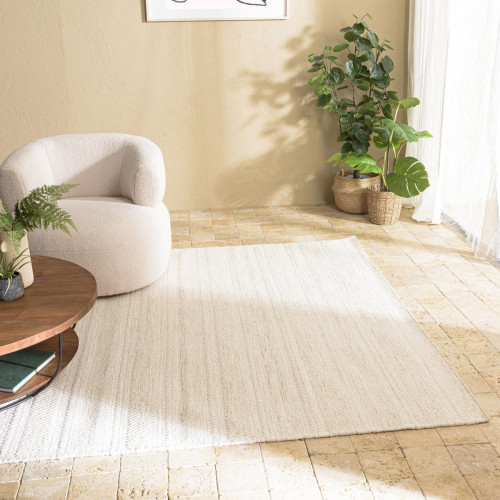 Macabane - Tapis rectangulaire 160x230cm laine texturée nuances de beige SACHA - Macabane meubles & déco