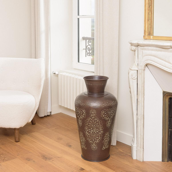 Vase alu couleur cuivre foncé patine antique HONORE D37 cm Marron MACABANE Meuble & Déco