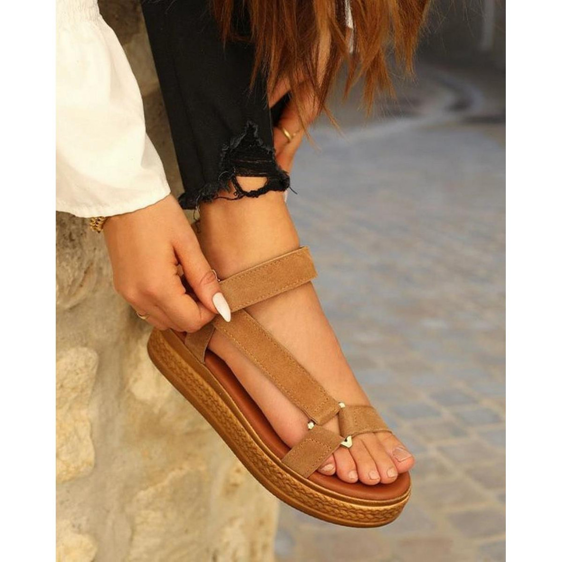 sandales à plateforme femme cuir camel