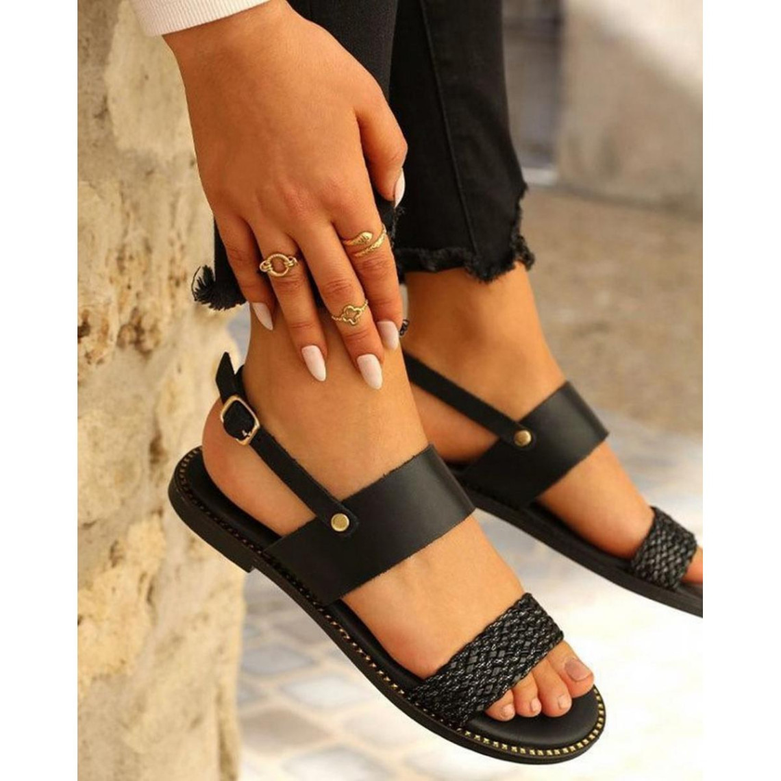 Sandales femme cuir noire